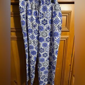 Blue & White Tile Print Pants